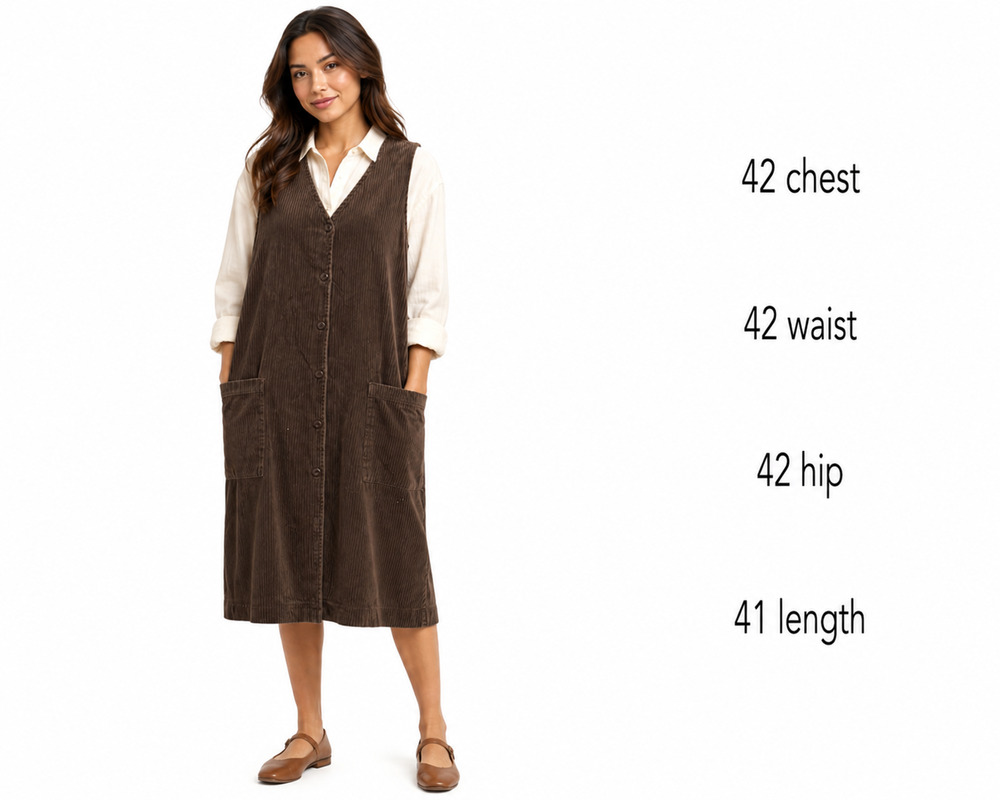 Eddie Bauer Petite Vintaage 90s Wide Wale Corduroy Jumper Dress Midi Brown P M